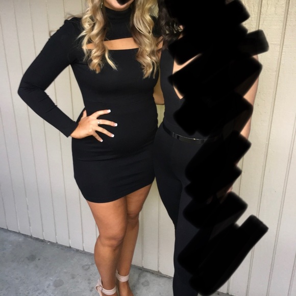 Akira Black Long sleeve cocktail dress w/ open chest and full zipper down back - Picture 1 of 9